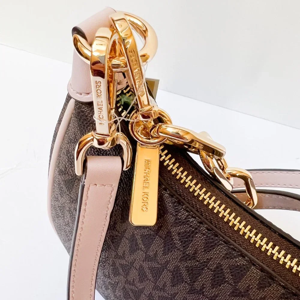 Michael Kors Cora Medium Zip Shoulder Crossbody Bag MK Brown Pink - Picture 12 of 14